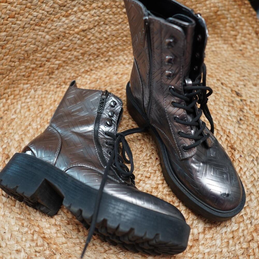 Guess Metallic Combat Boots Chunky Sole Size 8M